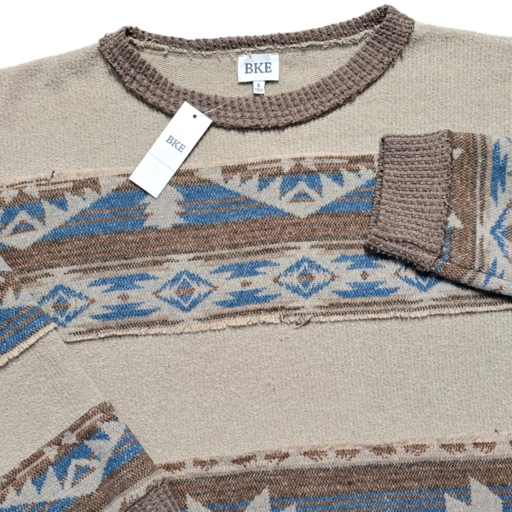 NEW BKE Aztec Tunic Sweater Womens S Brown Blue Southwestern Boho Western NWT